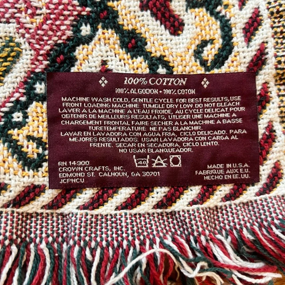 Crown Crafts Christmas Tree Woven Tapestry Throw Blanket Burgundy Cotton USA
